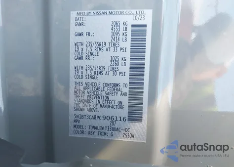 2023 Nissan Rogue Sl Fwd z USA, uszkodzony, nr VIN 5N1BT3CA8PC906116